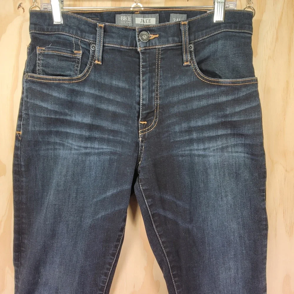 BKE Jake Straight Leg Jeans Mens 34x33.5 Dark Wash Excellent Stretch